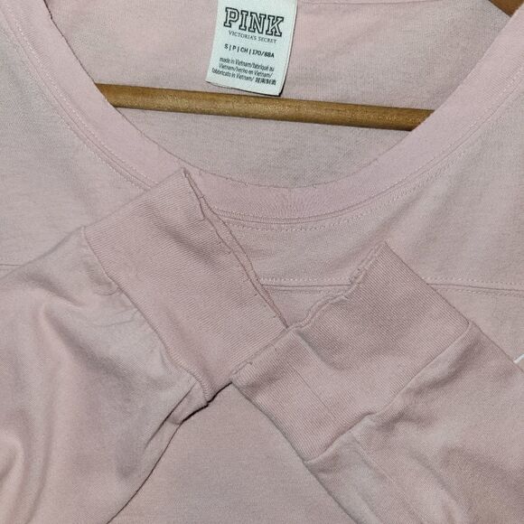 PINK Victorias Secret Pale Pink Logo Crop Long Sleeve Top Size S - Picture 11 of 11